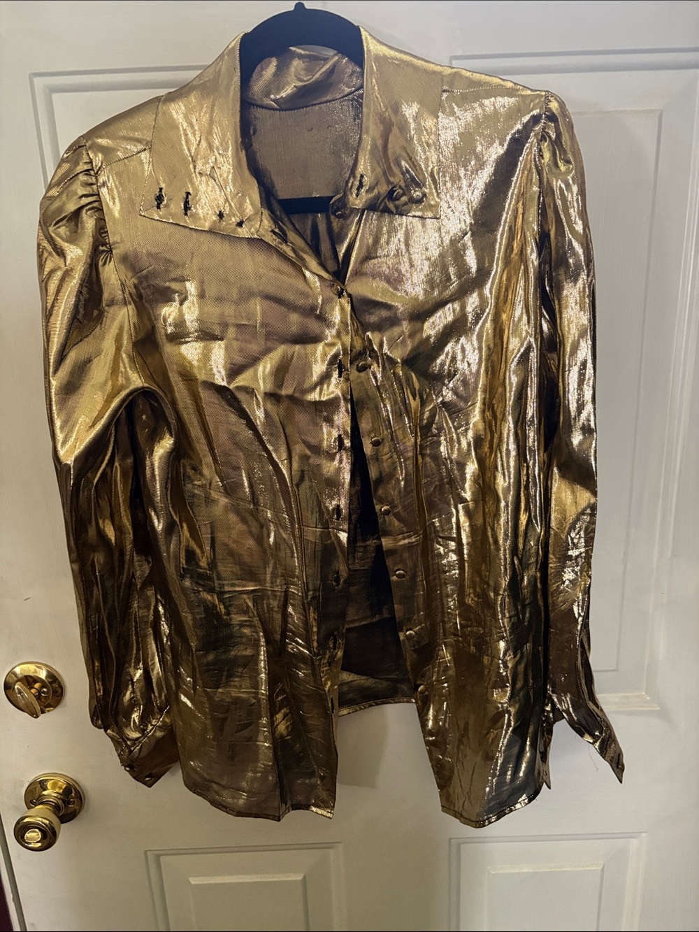 Vintage Metallic Gold Button-Down Women's Blouse - Picture 3 of 3